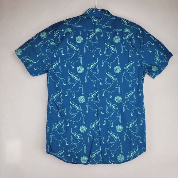 Strata X Lallapalooza Mens Size Large Blue Abstract Button Up Short Sleeve Shirt - Picture 4 of 8